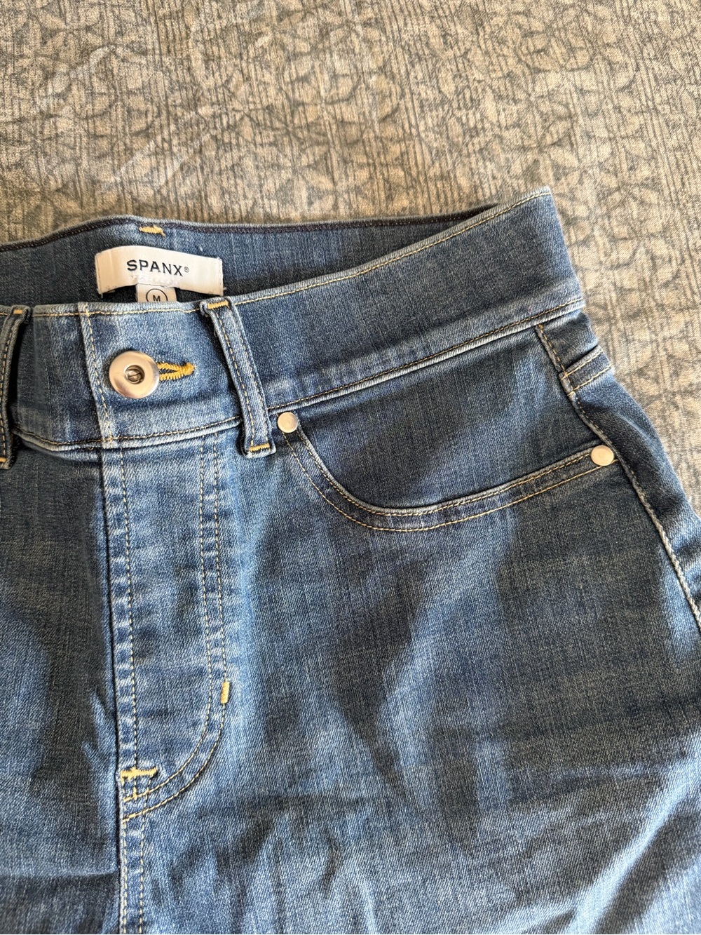 SPANX High-Rise Mid Blue Denim Short